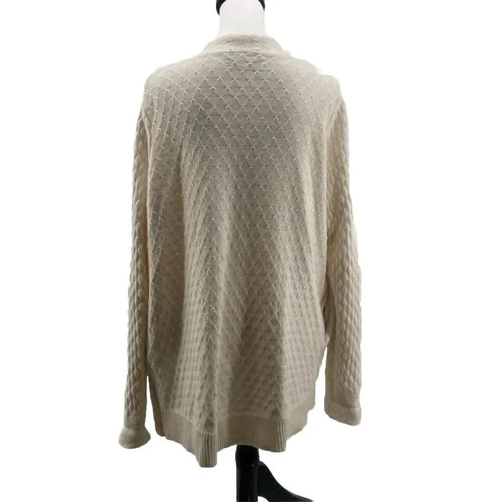 LOFT Cardigan Sweater Womens Medium‎ Cream Cottagecore Wool Blend Pockets *READ